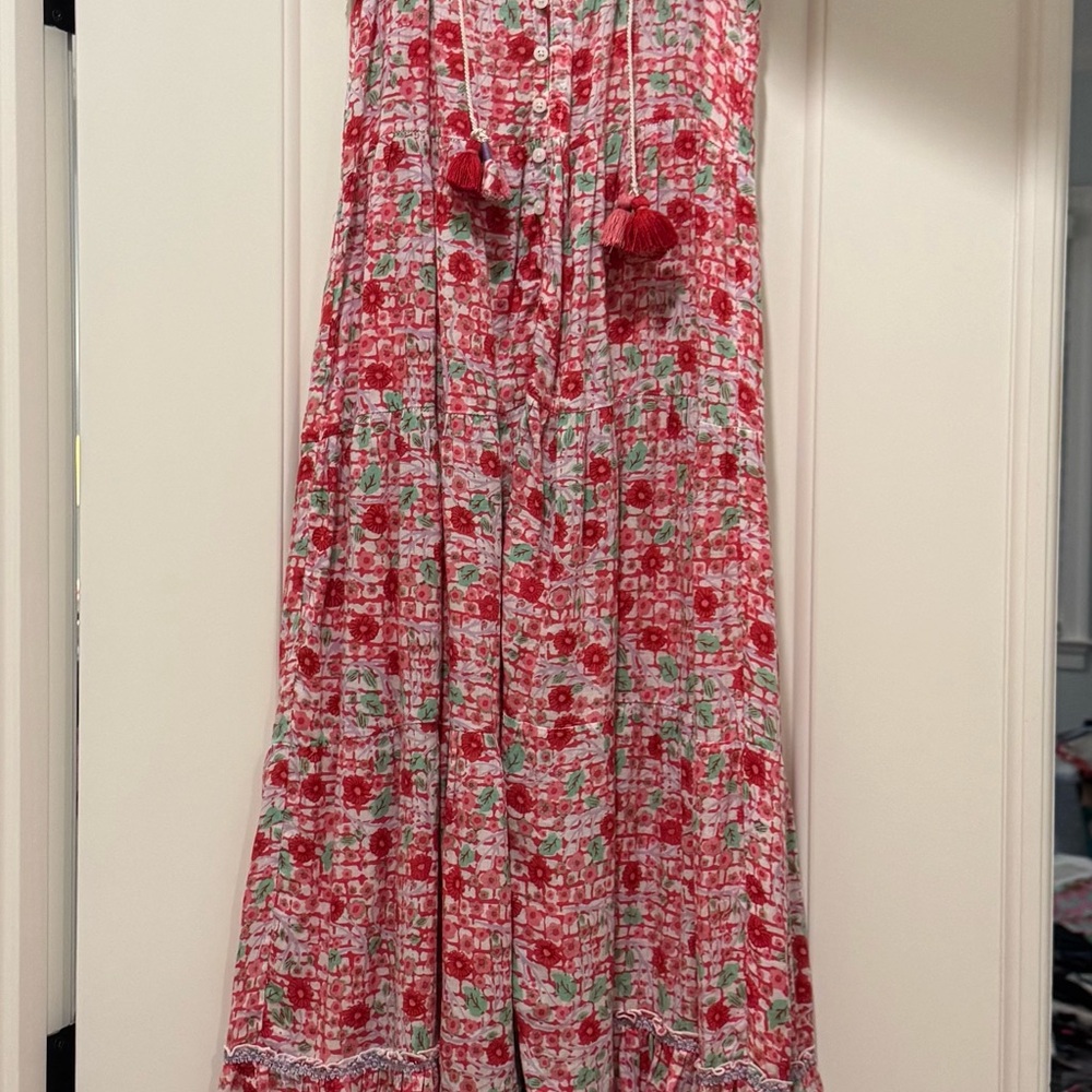 Poupette St. Barth Girls Clara Floral Tiered Maxi Dress with Tassels